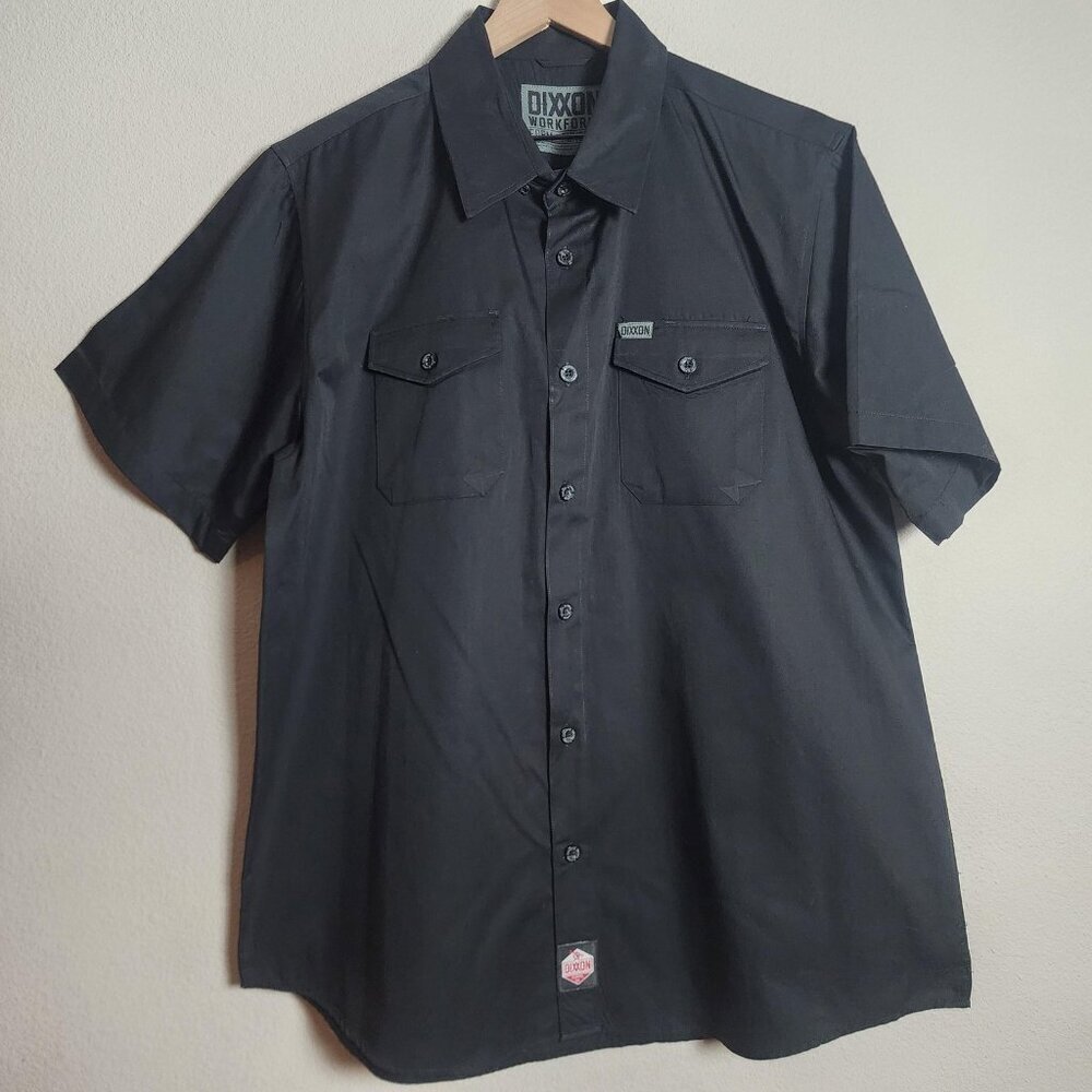 Dixxon Workforce Shirt Mens XL Black Short Sleeve Button Front Workwear Utility
